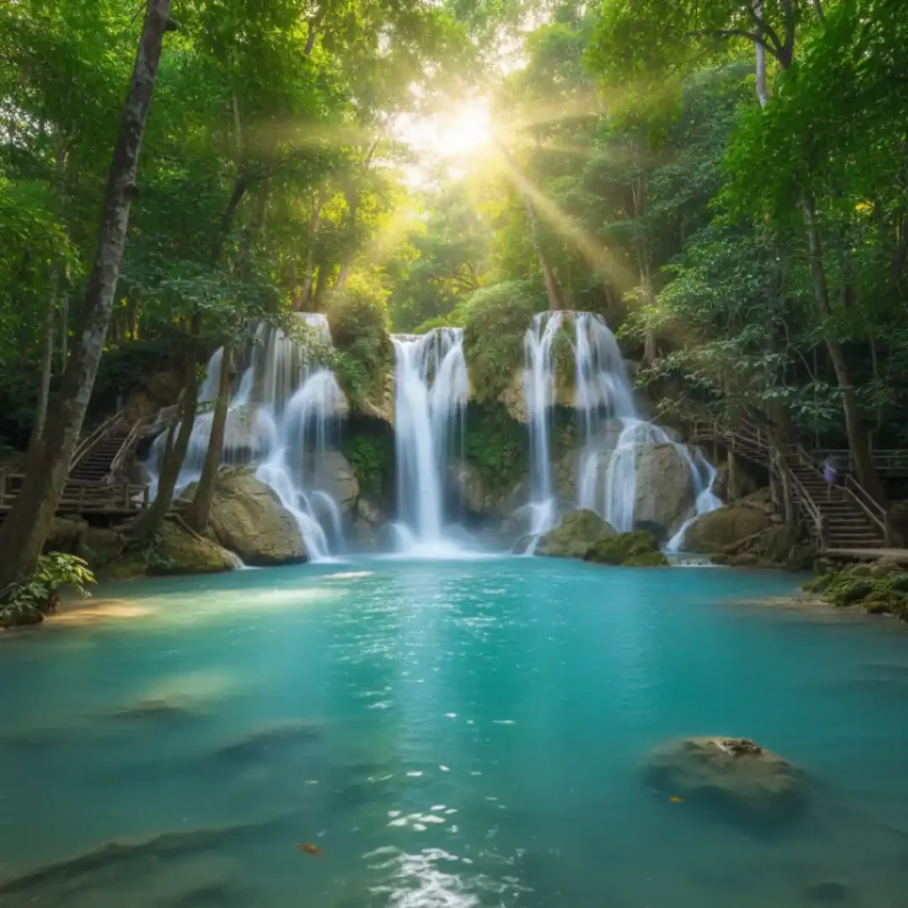 “Beautiful Kuang Si Falls near Luang Prabang, Laos, one of the top highlights for travelers searching what to do in luang prabang”