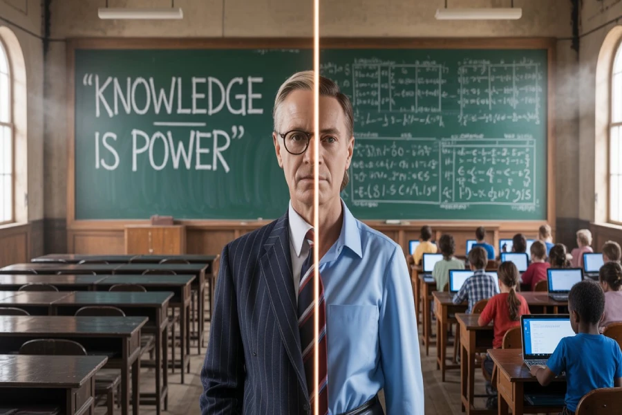 “Comparison of old and modern classrooms showing how schools have changed over time and the story of who invented schools 2025”