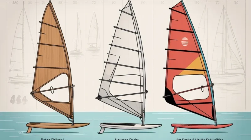 “Early sailboards showing how windsurfing invented changed from 1958 to 1970.”