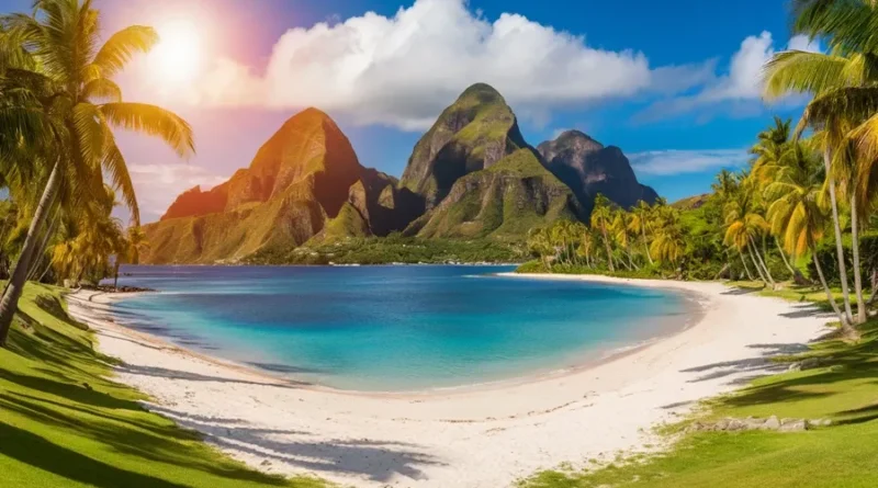 Best time to travel to St Lucia – Pitons beach view with blue sky and calm sea