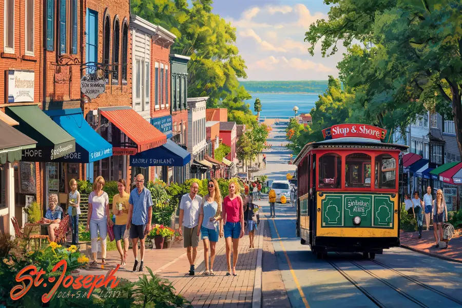 St Joseph MI Tourist Attractions 2025: Your Complete Lakeside Travel Guide 2 Downtown St Joseph MI — cafés, shops and Shop & Shore Trolley