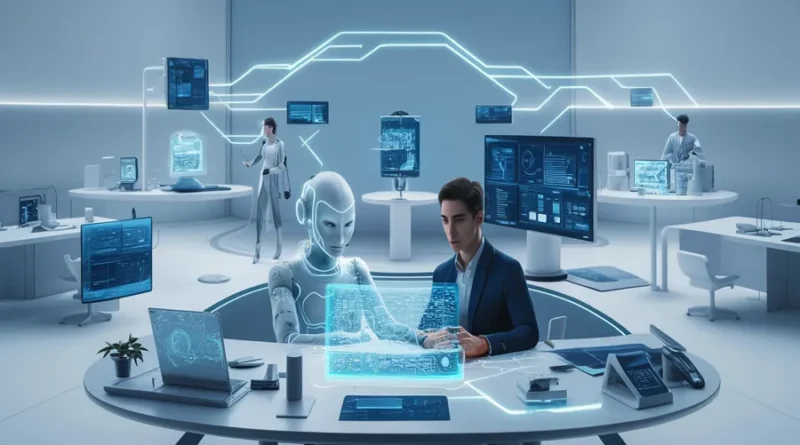 Illustration showing Rapelusr adaptive technology concept with futuristic AI interface and human collaboration.