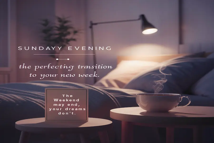 Quotes About Weekend Ending | Inspire Your Sunday 2 "Peaceful Sunday night with tea and quote card, inspiring hope and focus as the weekend ends."